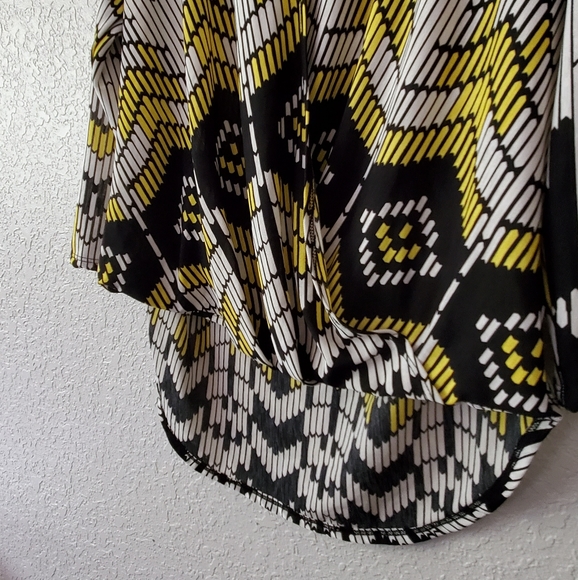 CHENAULT Black White Yellow Overlapped Long sleeve Abstract Casual Blouse Tops - Picture 10 of 11